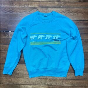 Vintage Cunard Princess 1980s Alaska Polar Bear Blue Crewneck Sweater Size Small